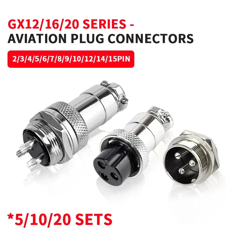 

5/10/20Set GX12 GX16 GX20 2 3 4 5 6 7 8 9 10 12 14 15 Pin Male&Female Aviator Aviation Plug Socket Connector Panel Mount