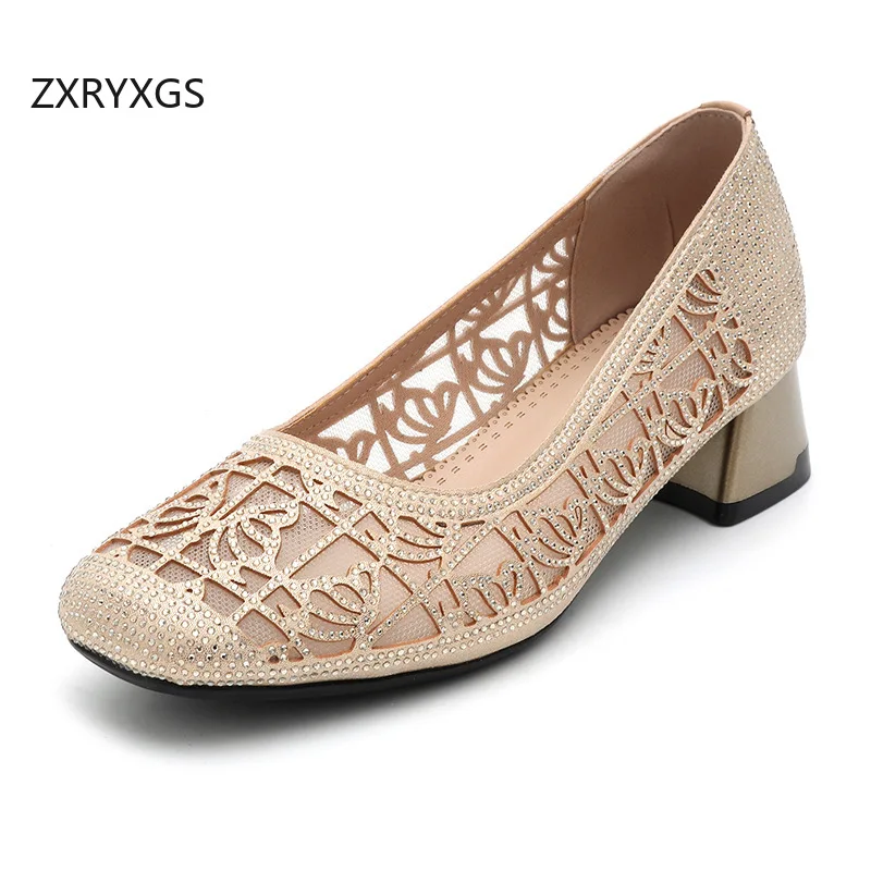 

ZXRYXGS/2020 летние замшевые сандалии из коровьей замши, обувь со стразами, дышащие женские элегантные модные сандалии на среднем каблуке, большие размеры