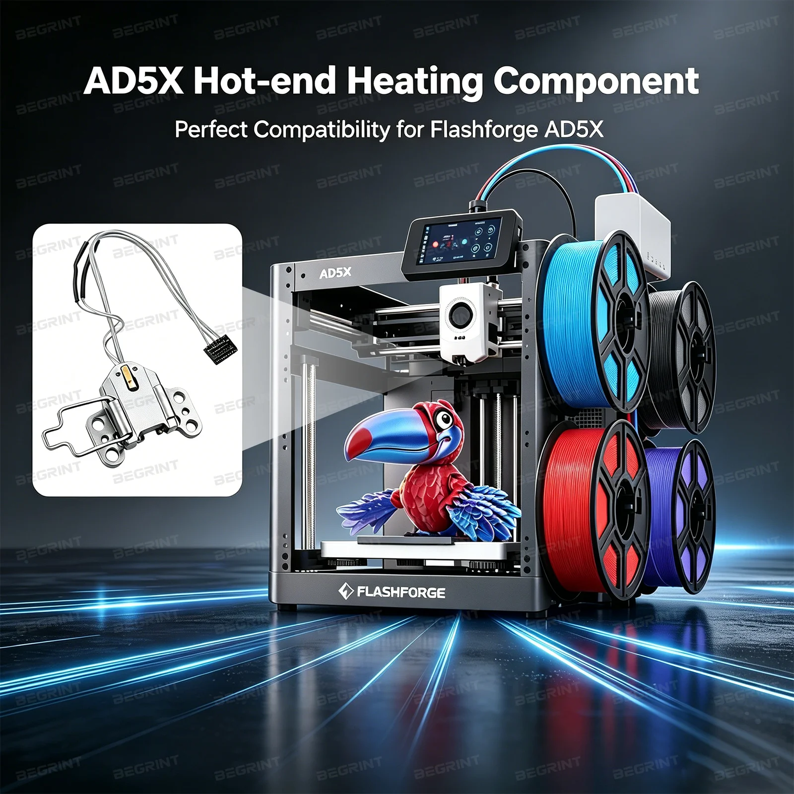 AD5X Hotend Heating Assembly Kit Component for Flashforge AD5X with Heater Cartridge Thermistor Temperature Sensor