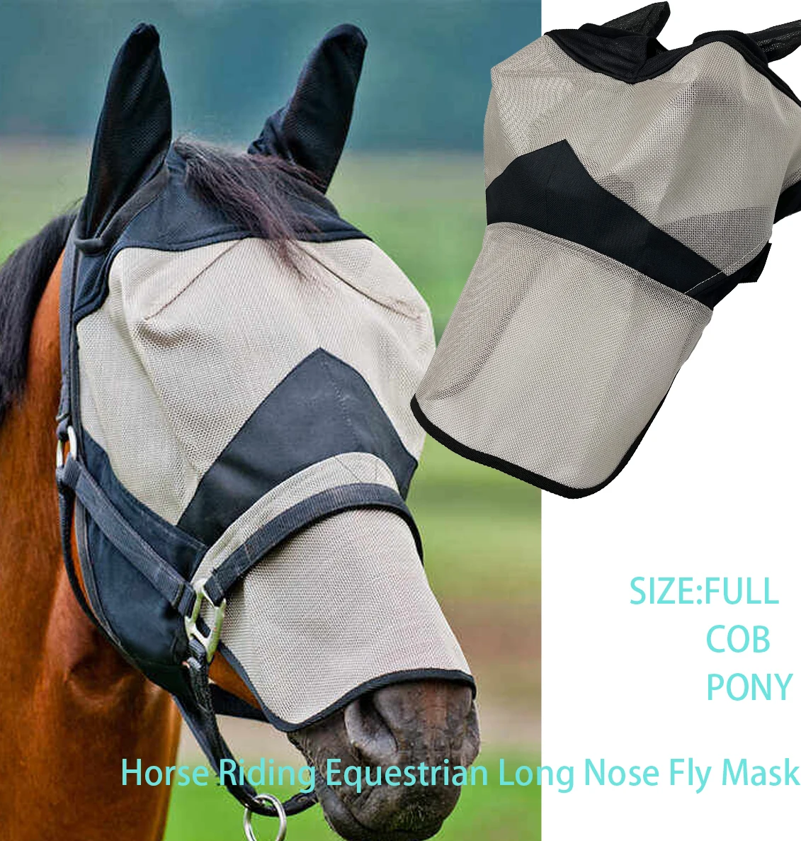 Horse Riding Equestrian Long Nose Fly Mask Textilene Fly Mask