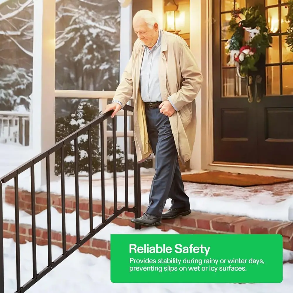 درابزين بخطوات، 69 × 36، يناسب 1-5 خطوات، درابزين من الحديد المطاوع، نهاية منحنية ودرابزينات، خطوات خرسانية/الشرفة، سهلة التجميع، Bla