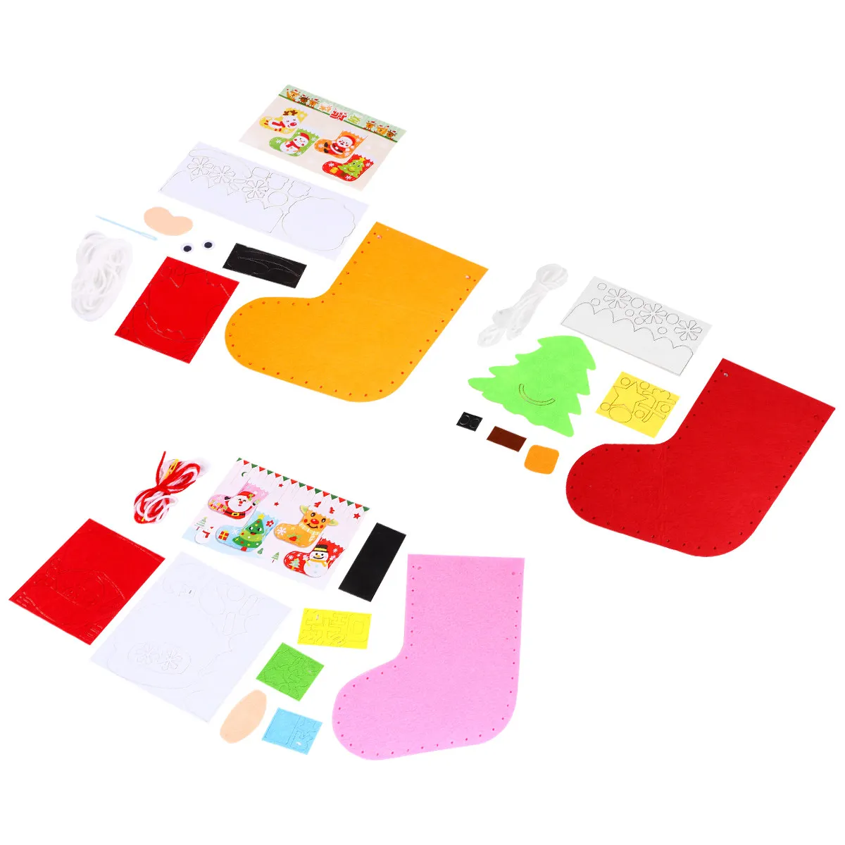 4Pcs Child DIY Christmas Stockings Making Kit Safe Eco Friendly Handmade Craft Materials for Kids Learning Development Family