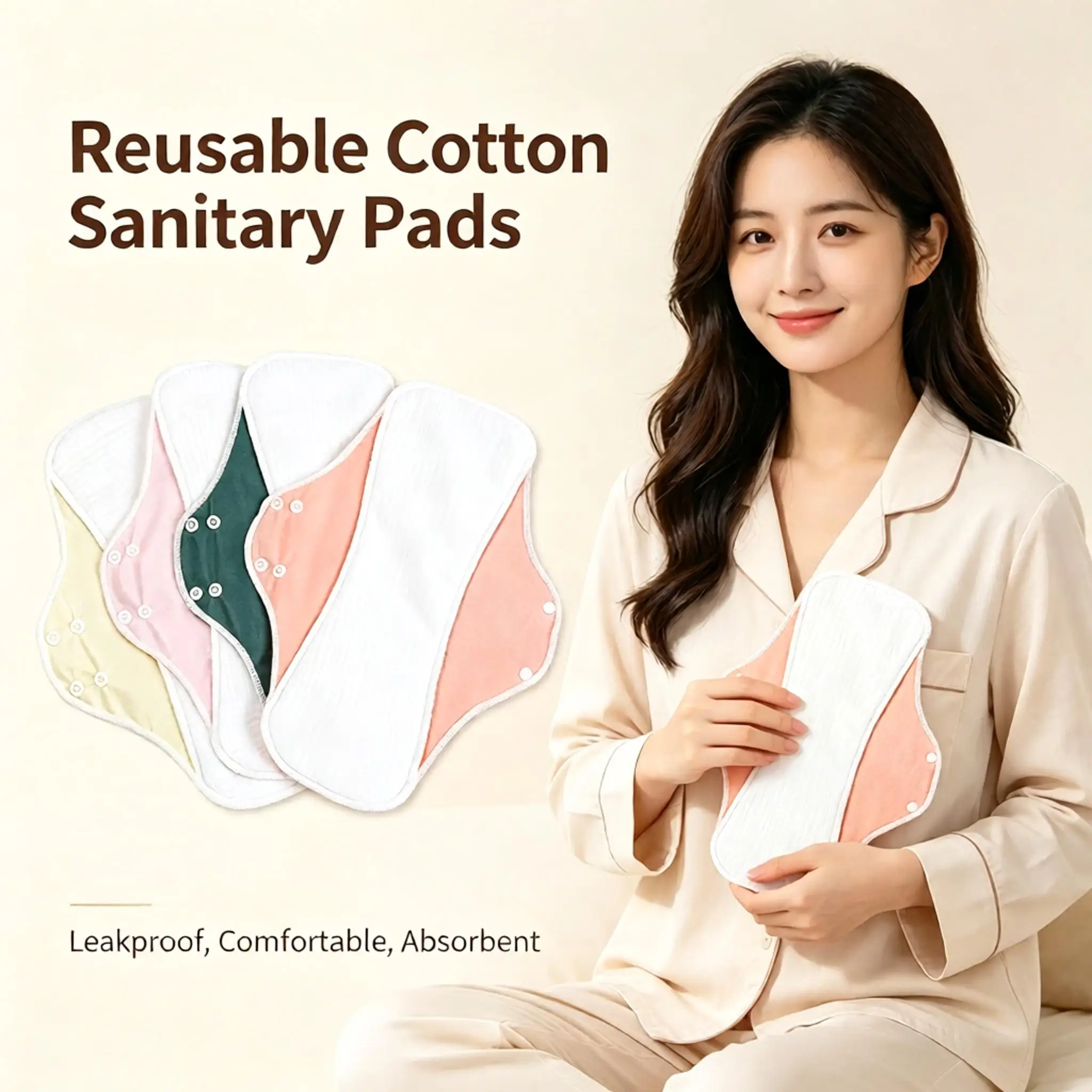 Reusable Cotton Gauze Menstrual Pads Washable Soft Breathable Leakproof Absorbent Postpartum Cloth Sanitary Pads For Women