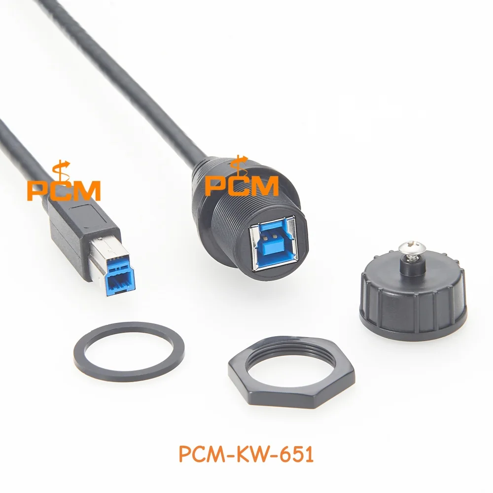 IP67 Waterproof USB 3.0 Type-B Female to Male Panel Mount Cable Industrial High Speed Data Cable for Automation Equipment