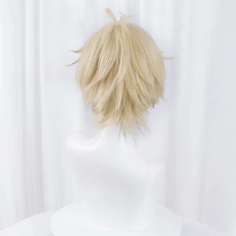 Peluca de Cosplay Mikaela Hyakuya para Hombre, Rubio Corto Claro, Pelucas de Cosplay Anime, Resistentes al Calor, Sintéticas 4