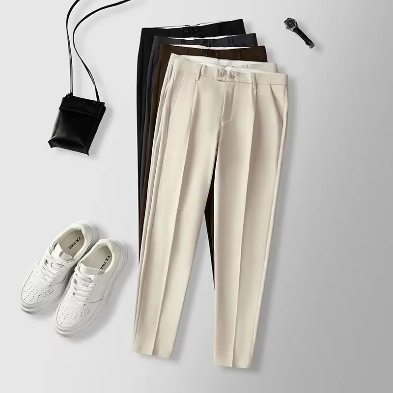 

Мужские повседневные брюки прямого кроя, зауженные, укороченные (9/10), весенне-летние, тонкие, повседневные, молодежные, в стиле кэжуал