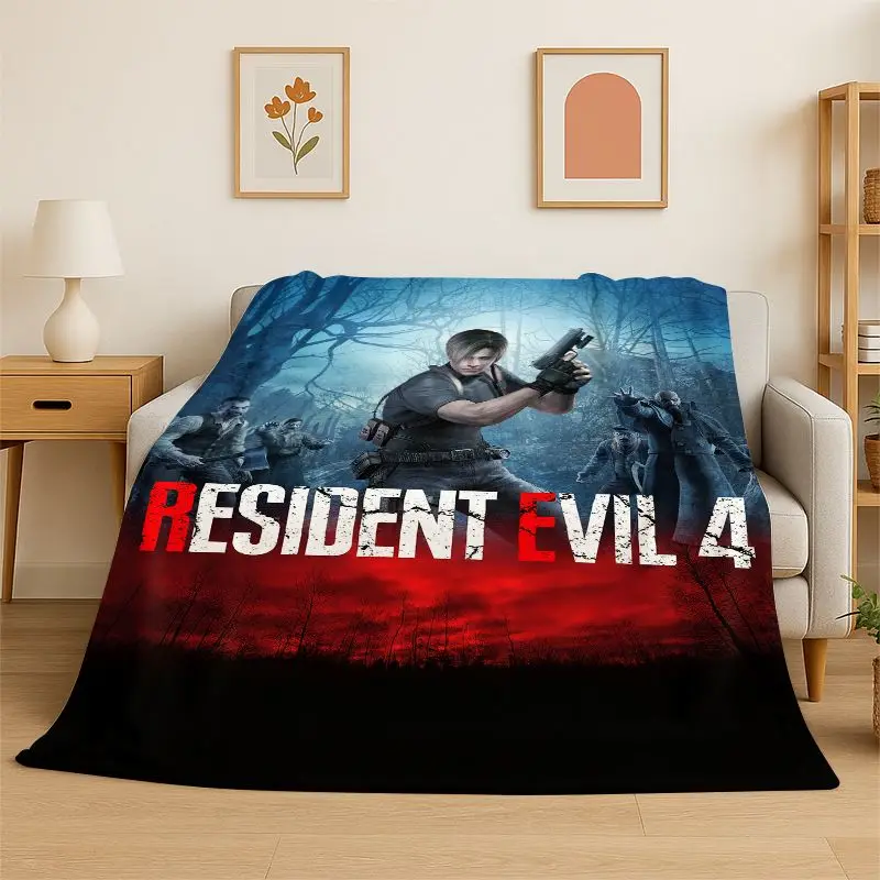 3D R-Resident Evil Leon Game Cartoon Flannel Blanket Soft Warm Throw Blanket for Bedroom Living Room Bed Travel Camping Picnic