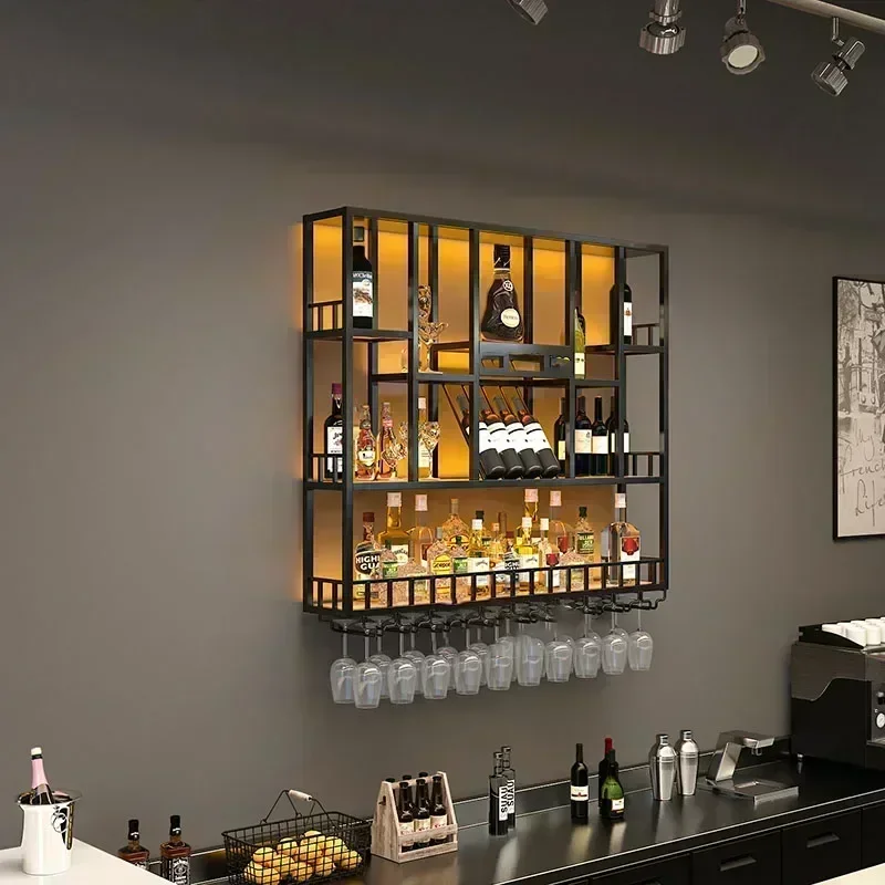 Club hangende wijnkast plank whisky sterke drank display metallic barkast industrieel modern Armario Para Vinos meubelen