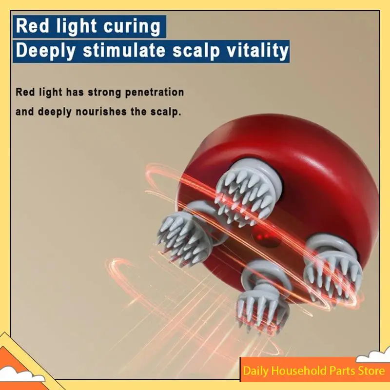 【تخفيضات كبيرة】مدلك رأس من السيليكون الناعم، سرعة قابلة للتعديل لتدليك فروة الرأس، ضوء أحمر للعناية بالشعر لوظيفة العجن