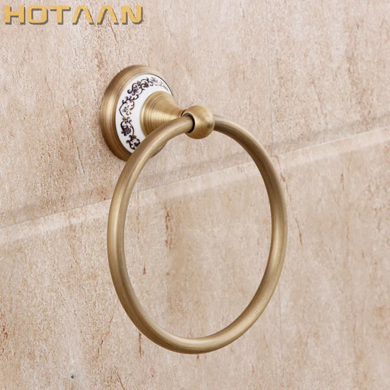 ., Bathroom towel holder, solid brass Wall-Mounted Round  antique brass Towel Ring with ceramic,Towel Rack,YT-11591