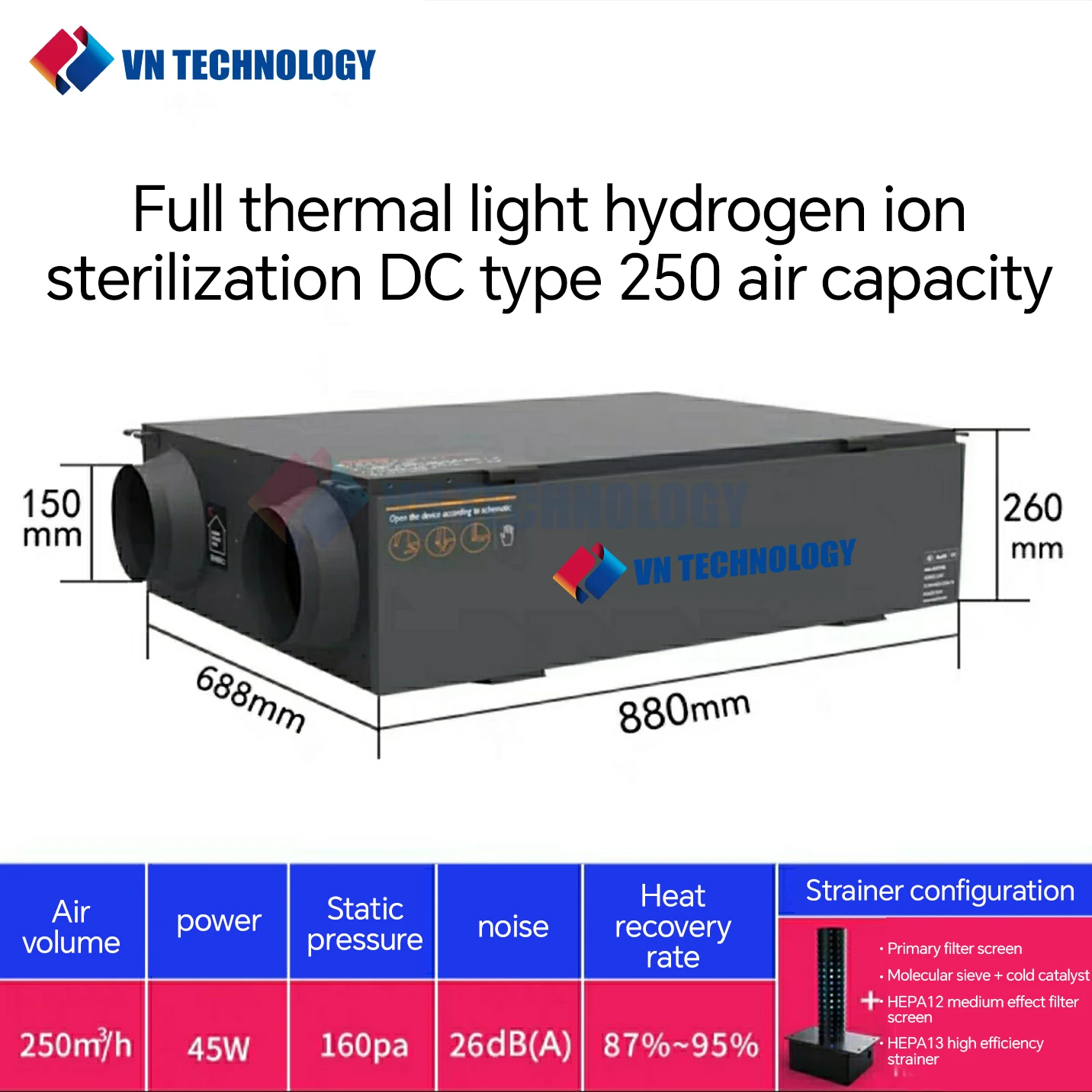 Heat Exchange Fresh Air System, ERV Ventilation Fan, Balanced Air Solution, Whole House Energy Recovery (250m³/h,150CFM)