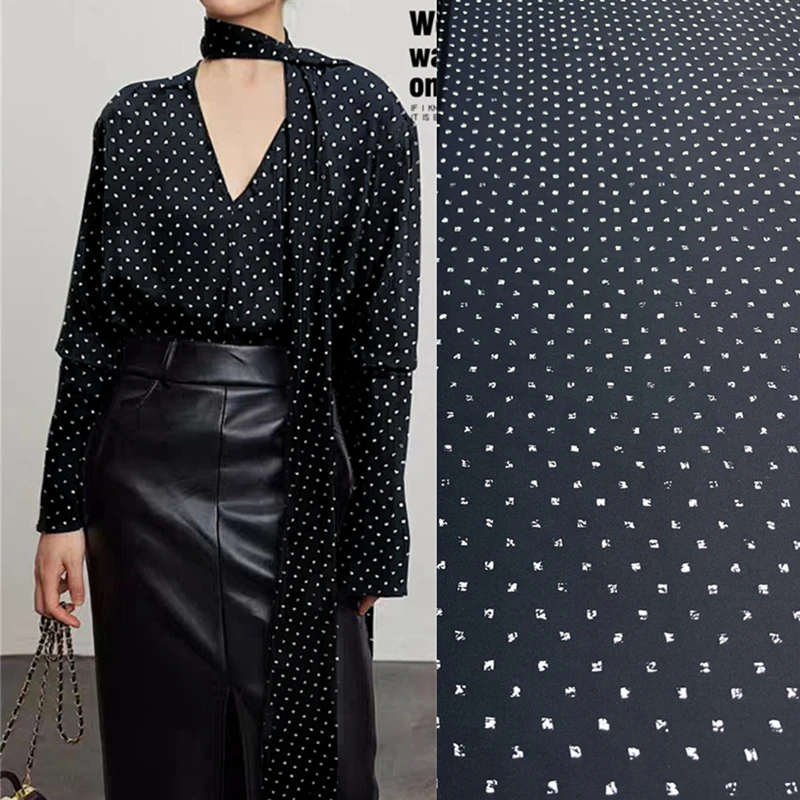 Breathable Summer High-end Black Printed Soft Twill Silk Fabric Handmade DIY Clothing Material Made of Natural Silk Satin Meter