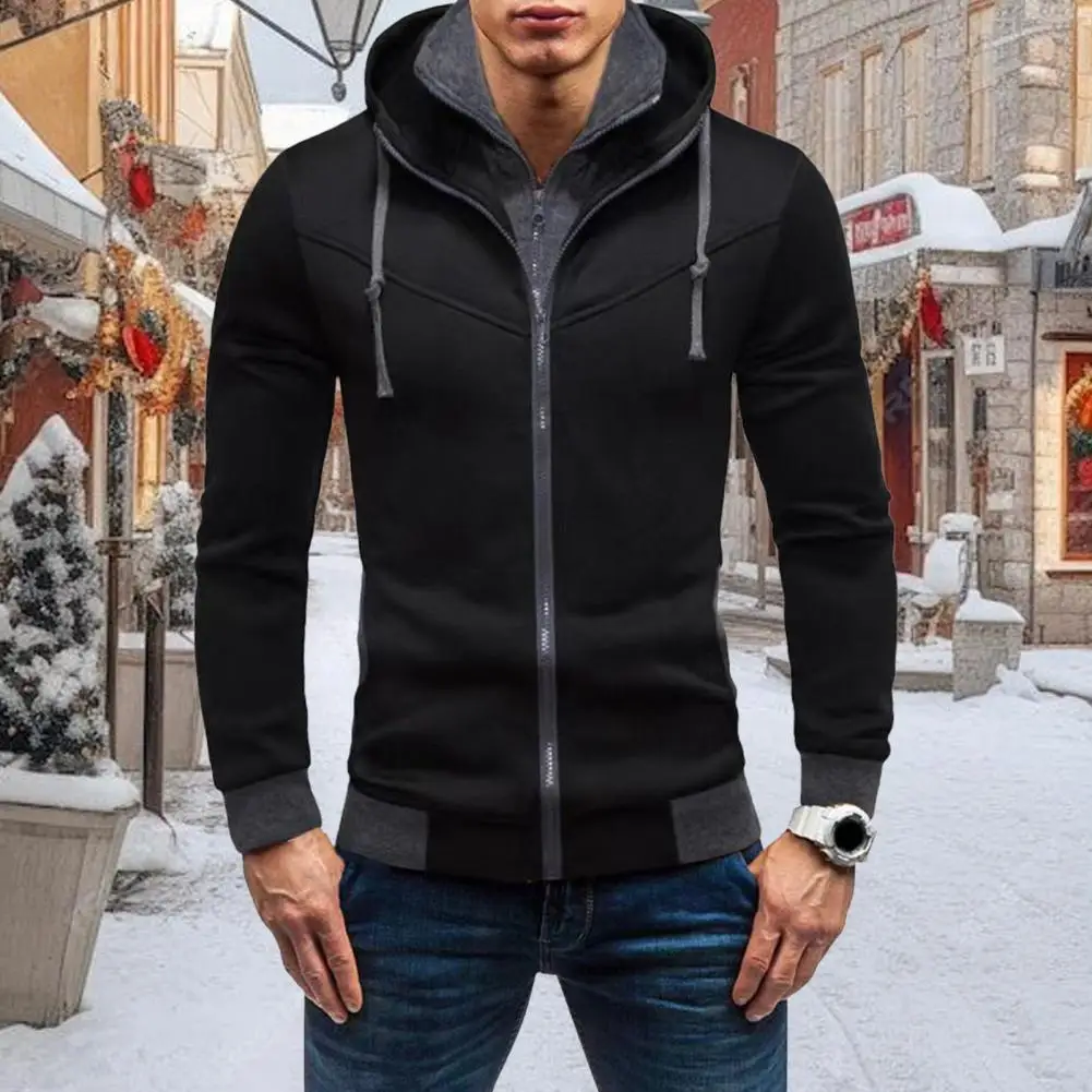 

Casual Men Hoodie Men's Zipper Closure Hoodie Cardigan with Drawstring Hood Contrast Color Design for Fall Spring Seasons Men