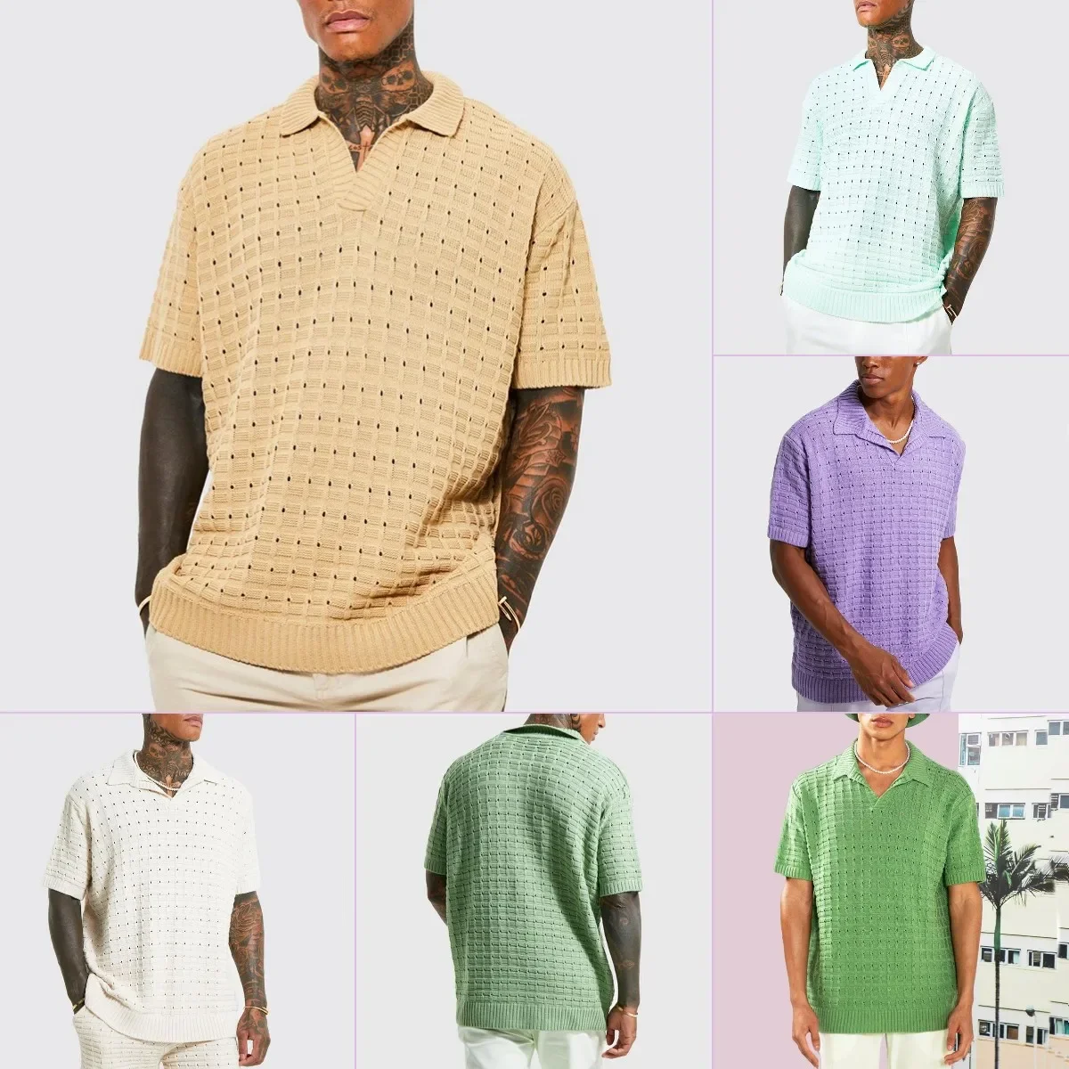 Camiseta para hombre, suéter POLO holgado elástico, camiseta informal tejida de manga corta, camisetas con cuello en V para hombre, Polos de Color