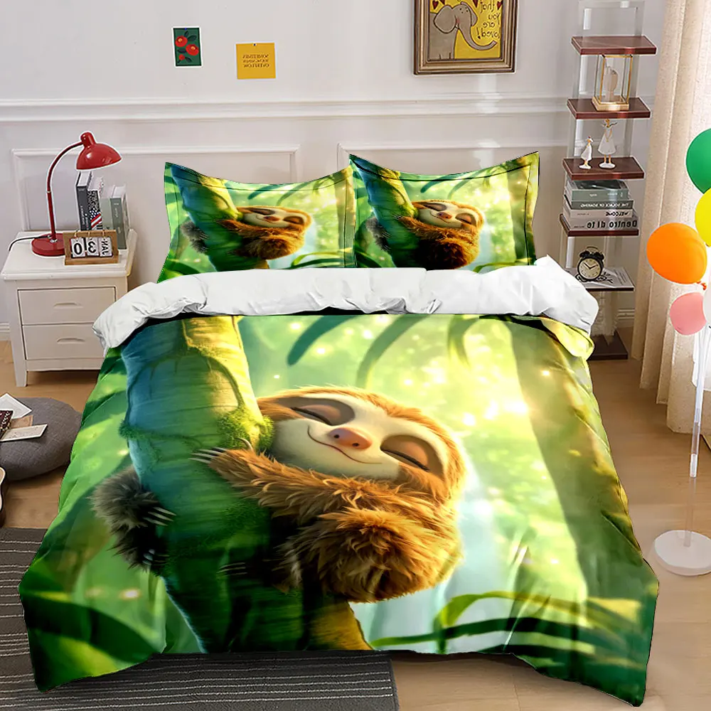 Cute sloth hugging tree warmly Bedding Set for Kids Luxury Gift 3pcs Digital Print Comforter Set Soft Comfortable Breathable