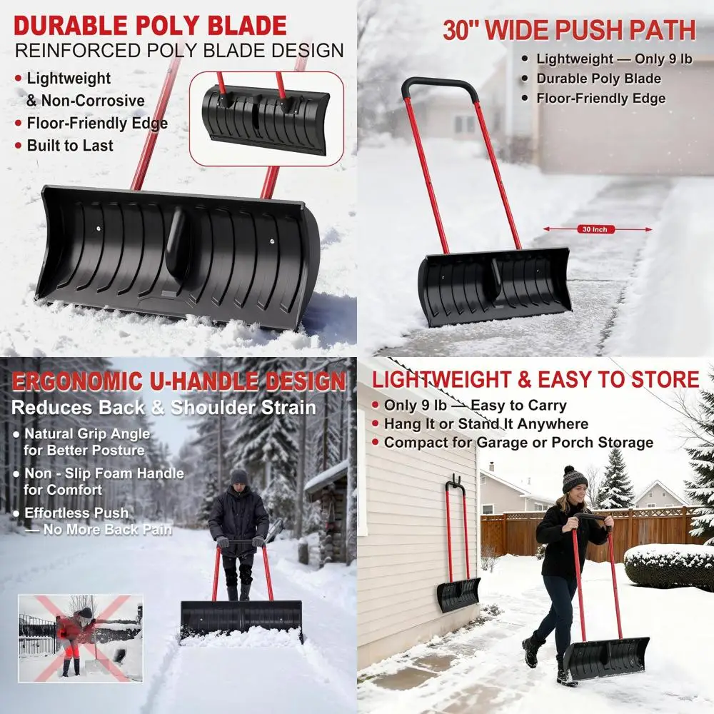 

Heavy-Duty Snow Shovel with Ergonomic Handle, Lightweight Wide Blade for Fast Removal, Ideal for Driveways, Sidewalks, Patios, D