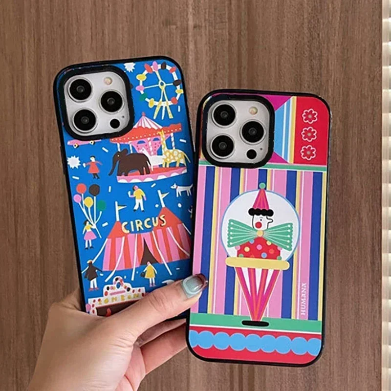 Upgrade Acrylic Border Circus Phone Case Cover for IPhone 11 12 13 14 15 16 Pro Max Case for IPhone 15 16 Pro Max