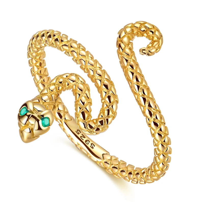Original 925 Sterling Silver Ring Sparking Gold Plated Snake Open Rings For Women Girls Jewelry Birthday Anniversary Gifts