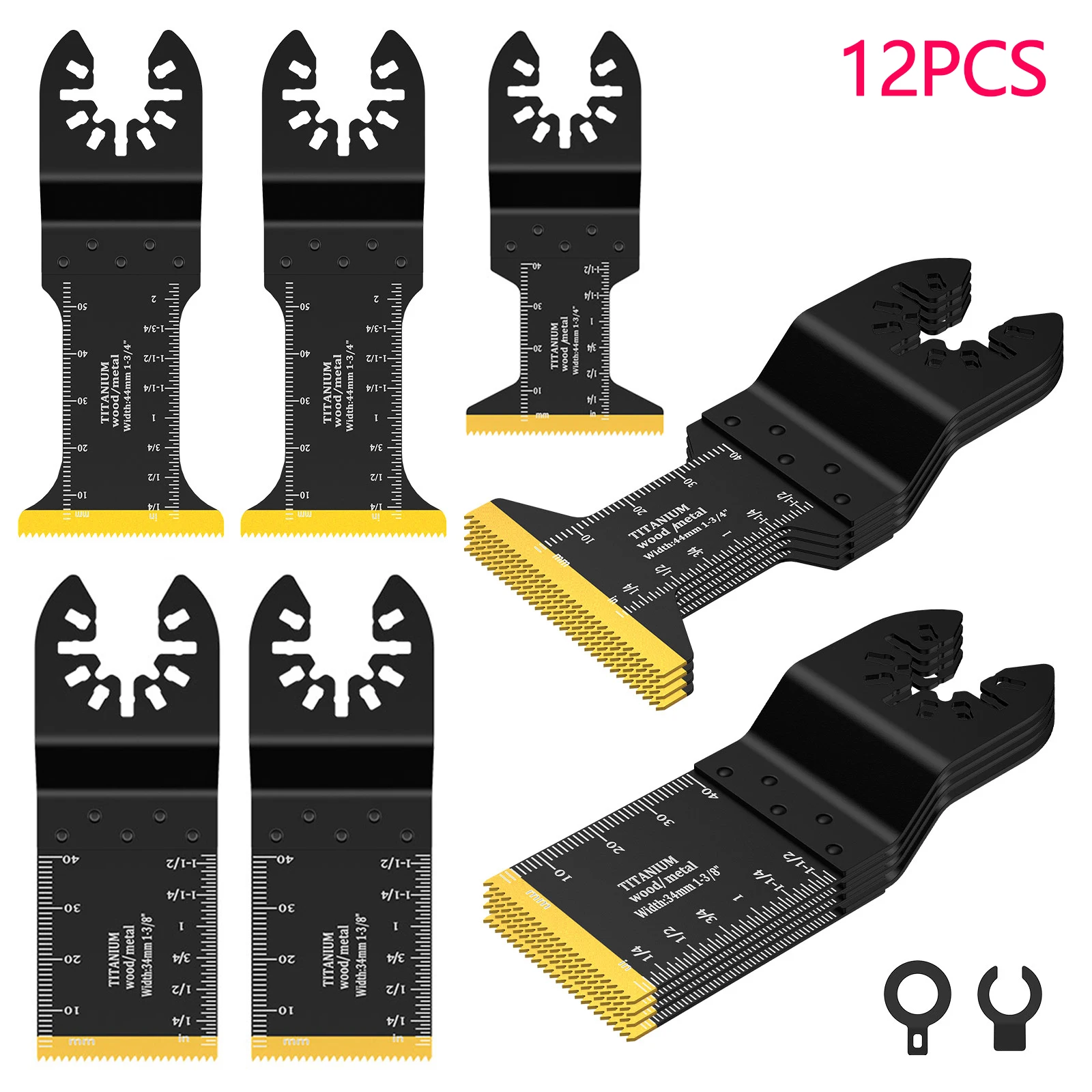 

12 шт., титановые биметаллические осциллирующие пилы, универсальные лезвия для многофункциональных инструментов, быстросъемные для резки мягкого металла, дерева, гвоздей