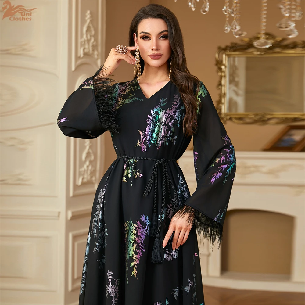 Elegant Print Abayas for Women Muslim Evening Party Dress Dubai Kaftan Kebaya Caftan Marocain Femme Robe Islam Jalabiya Vestidos