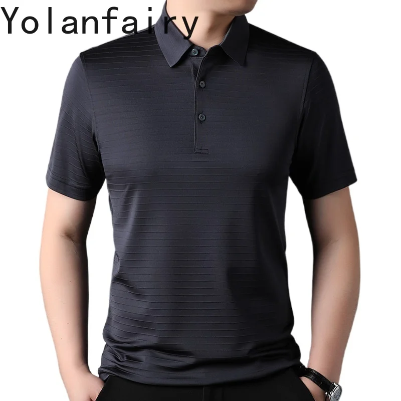 

YOLANFAIRY 100% Mulberry Silk Polo Shirts Herren T Shirt Men Polos Hombre Manga Corta High Quality Tops Summer Mens Clothing