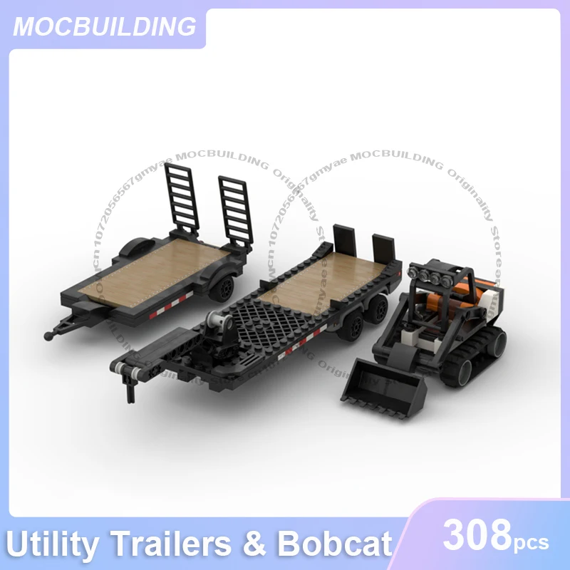 

5th Wheel Utility Trailers and Bobcat MOC Building Blocks City Construction DIY Assemble Bricks Model Xmas Toys Gifts 308PCS