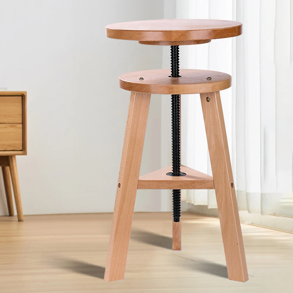 Adjustable Height Rotating Wooden Round Stool Surface Bar Stools Modern Style Multifunction Bar Chair for Kitchen