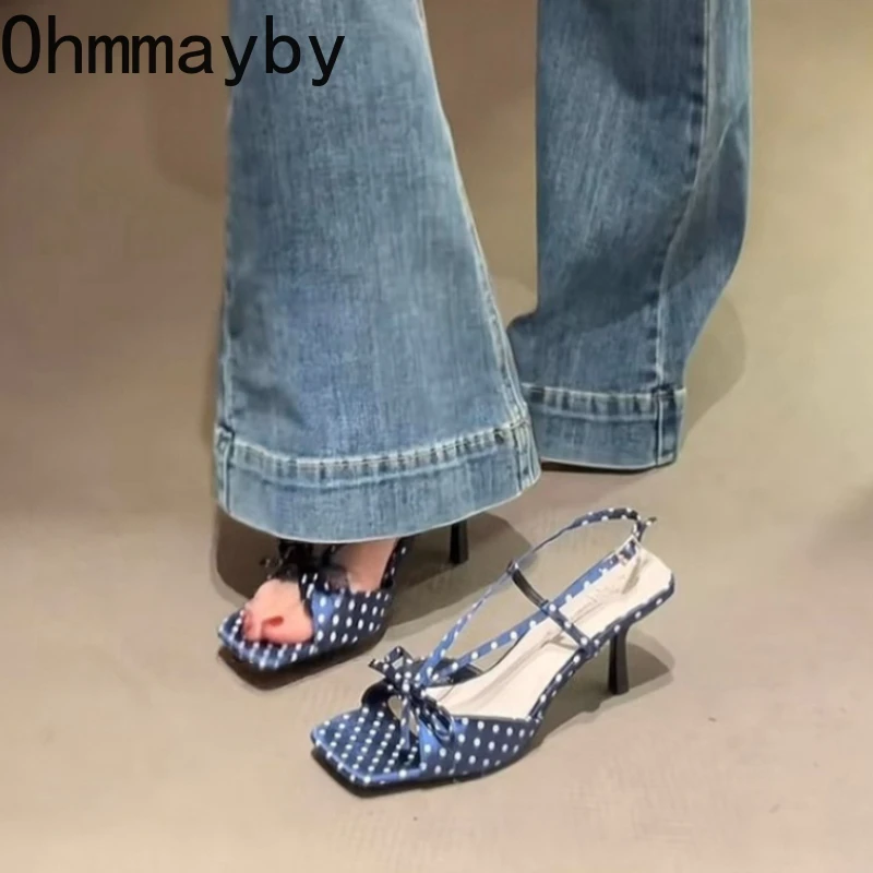 

Pointed Toe High Heels Women Dot Sandals 2026 Summer Singbacks Mules Shoes Elegant Butterfly-knot Dress Gladiator Sandalias