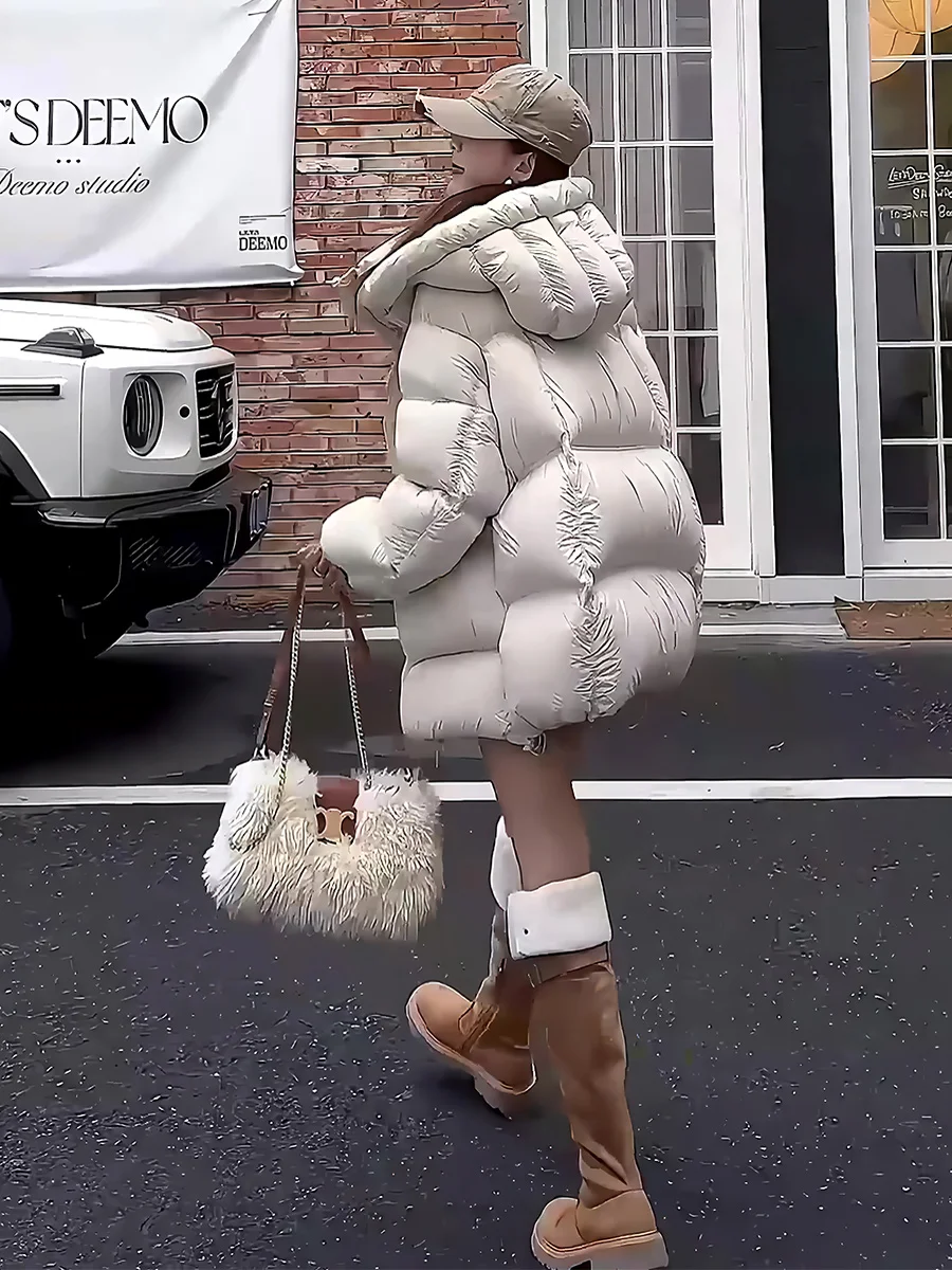 Abrigo acolchado de plumón para mujer, color blanco nube, invierno, nuevo, holgado, con capucha, cálido, informal, largo, con cremallera