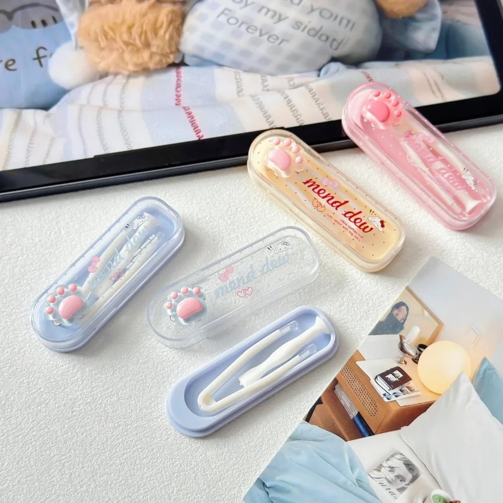 Frosted Bear Paw Contact Lens Case Kit Portable Travel Applicator with Tweezers Suction Stick Cute Eye Lens Accessories Set