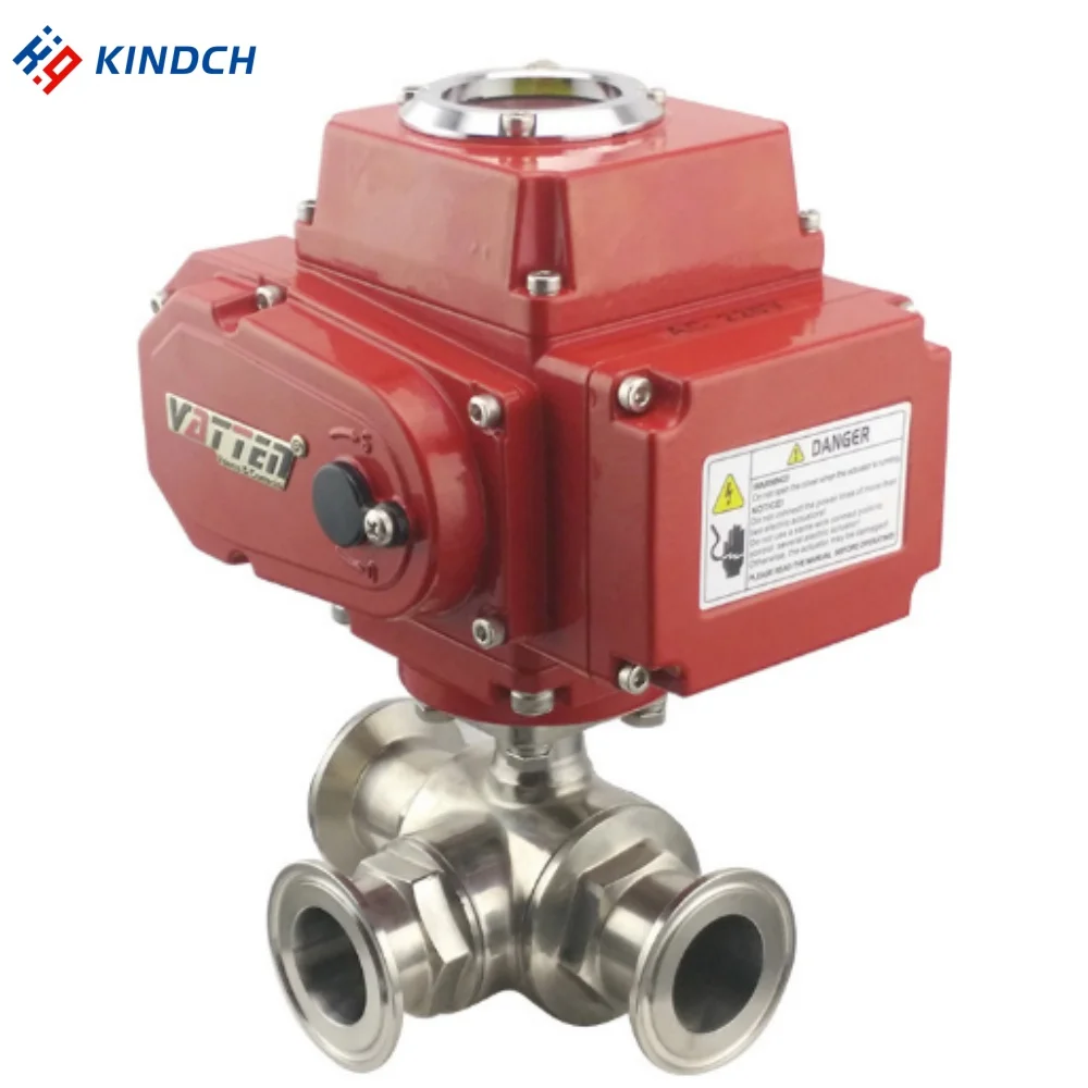 Sanitary High Pressure Electric Actuator Ball Valve  Three Way Threaded Water OEM