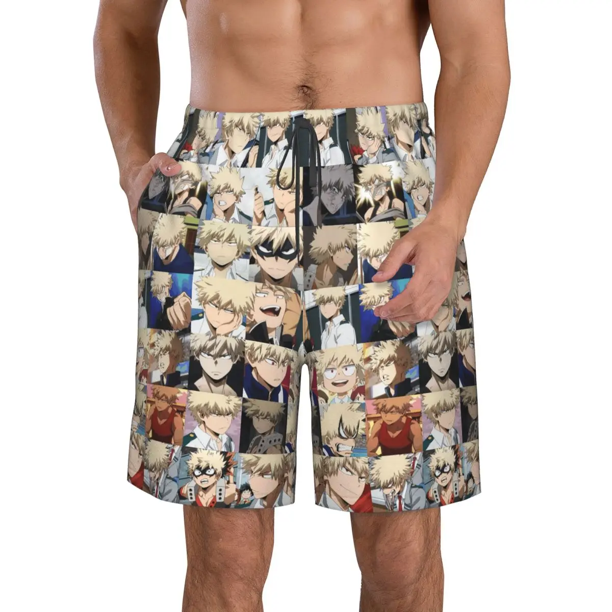 Bakugo Katsuki, My Hero Academia Trunks Pantaloncini da surf da spiaggia Pantaloni casual da uomo estivi ad asciugatura rapida