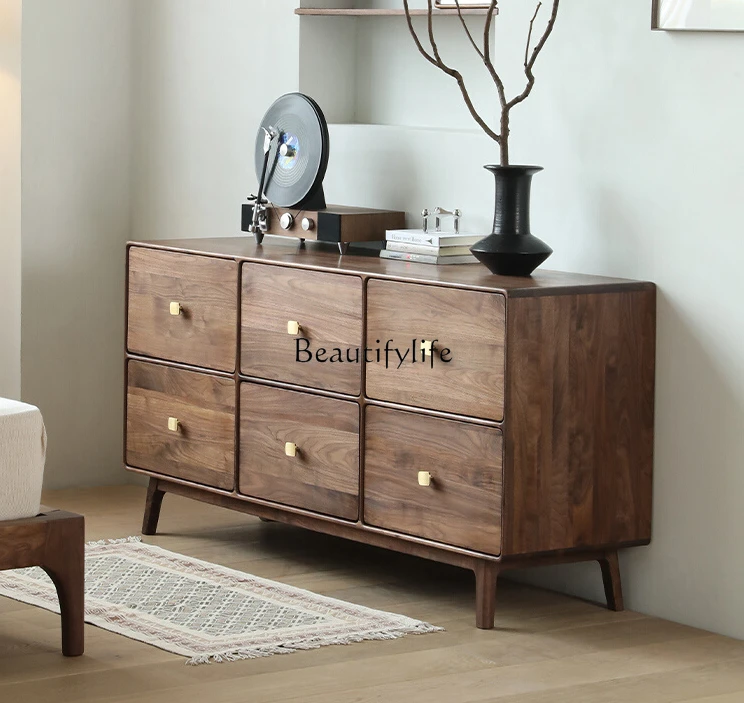 Solid Wood Chest of Six Drawers Living Room Storage Red Oak Eight Bucket Storage Cabinet