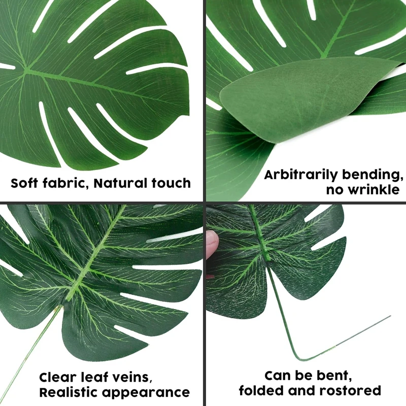 21Pcs Hawaii Artificial Palm Leaf Fake Plant Bouquet Home Room Table Decor Garden Baby Birthday Party Wedding Decoration Cup Mat