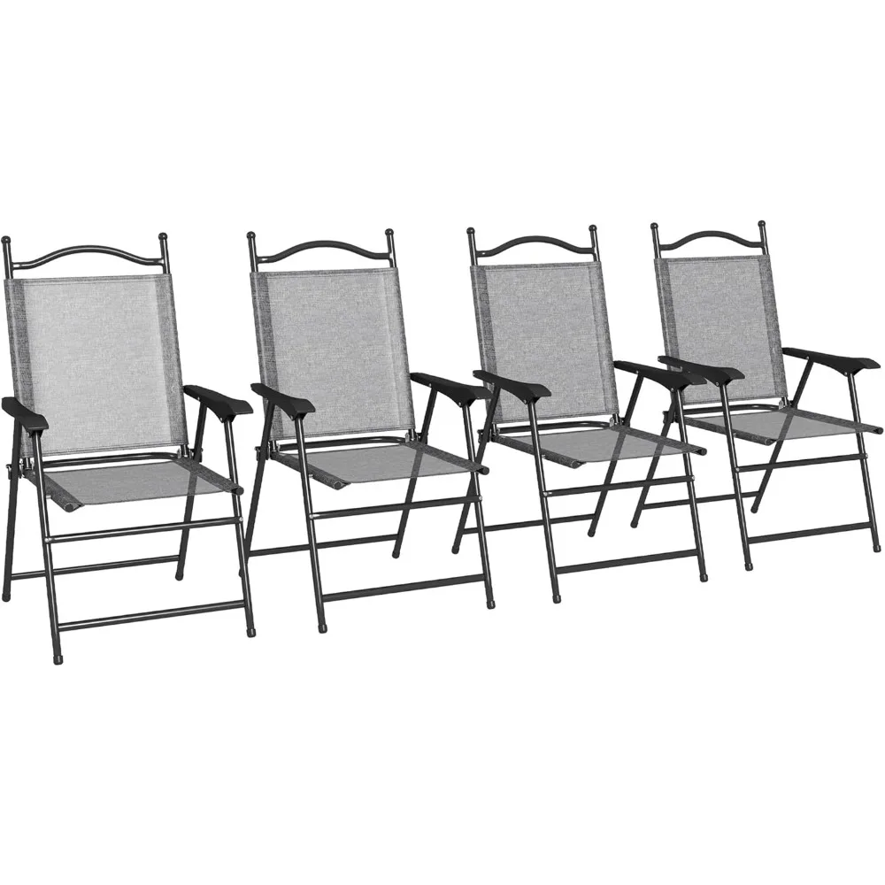 

Folding Patio Chairs, Set of 4 Sports Chairs for Adults, Camping Chairs with Armrests, Breathable Mesh Fabric Seat for Lawn, Gr