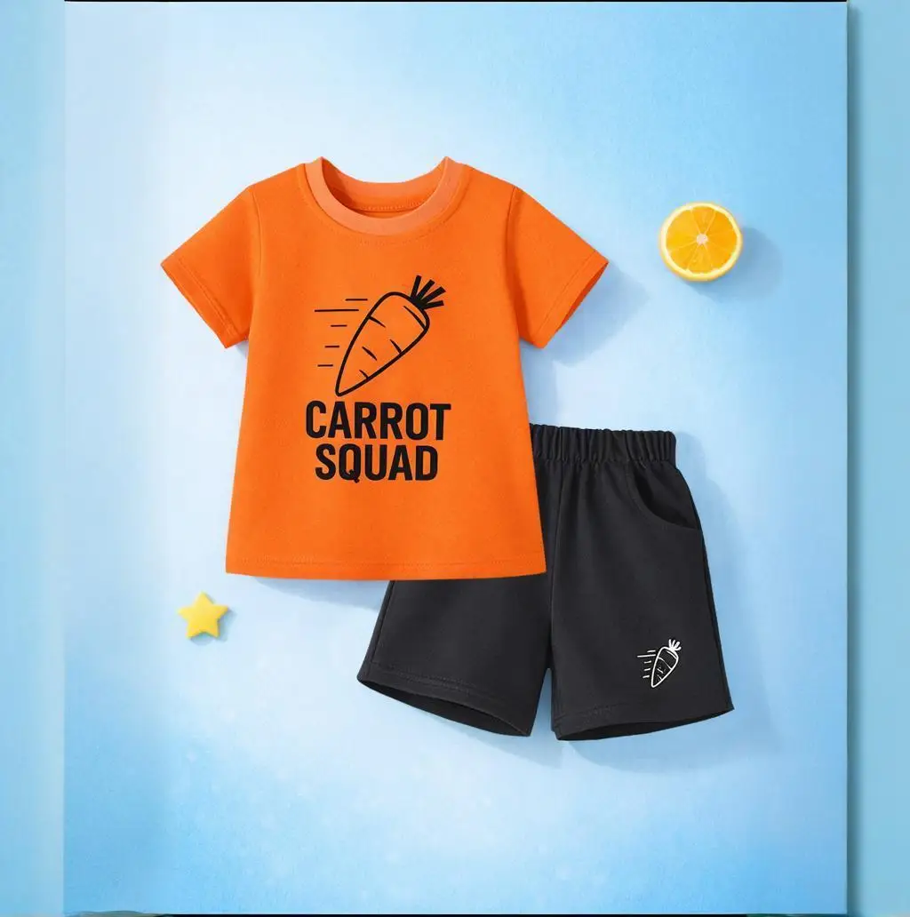 

Пасхальный летний комплект одежды для мальчиков: футболка с принтом моркови и шорты, хлопковый костюм для мальчиков, детский повседневный комплект из двух предметов, 2-7 лет