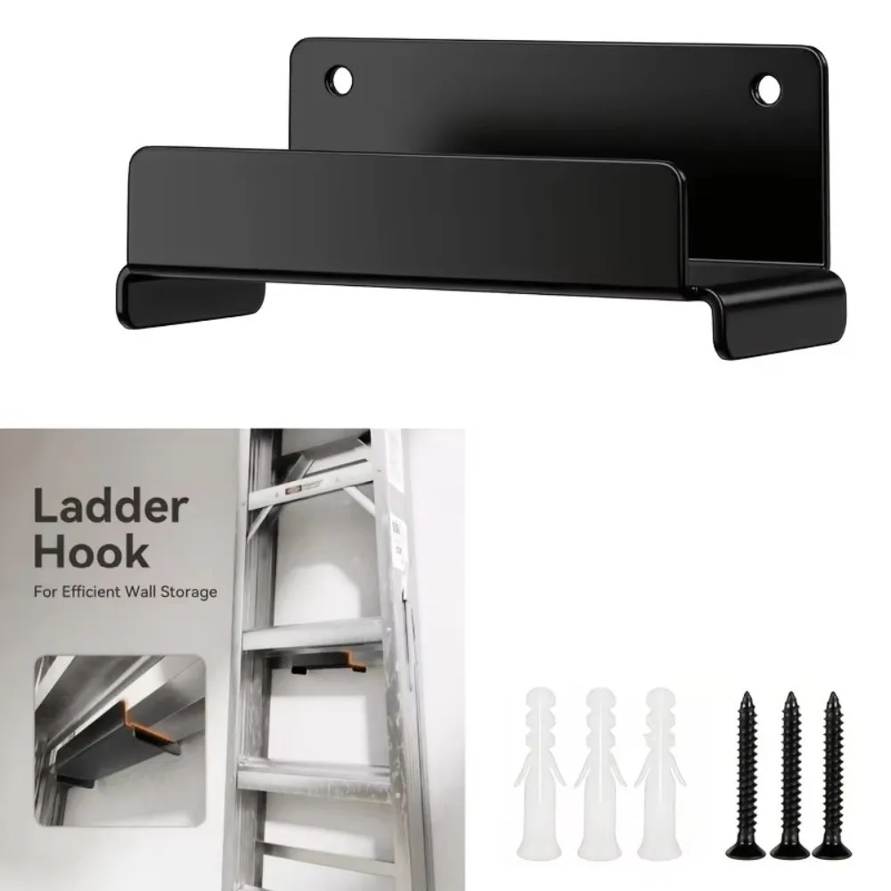 Metal Wall Mounted Ladder Hook Black Heavy Duty Heavy Duty Storage Rack Protective Front Lip Household Tool Organization