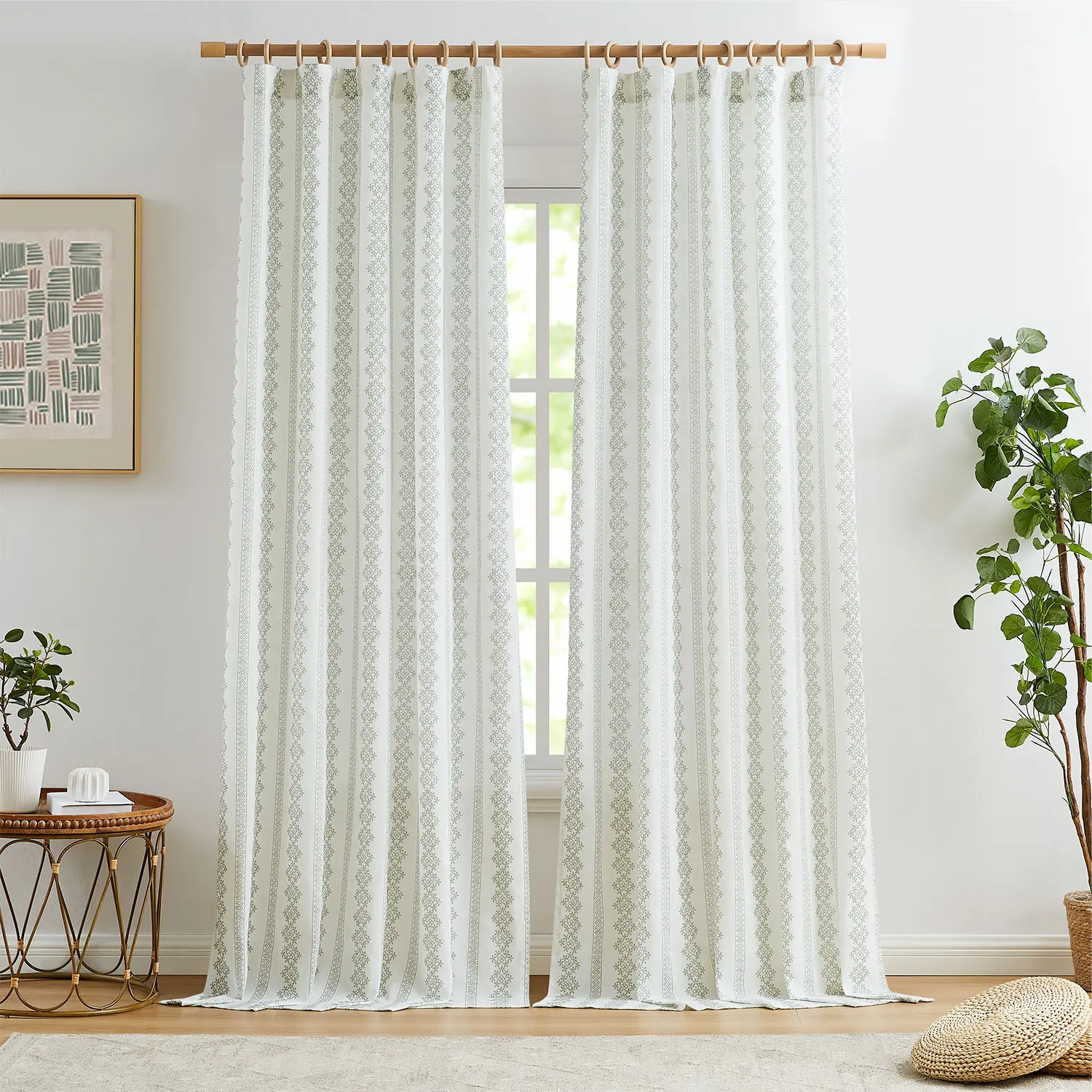 JINCAHN 1 PC Boho Linen Country Farmhouse Living Room  Window Curtains Rod Pocket Back Tab Geometric Light Filtering Curtain