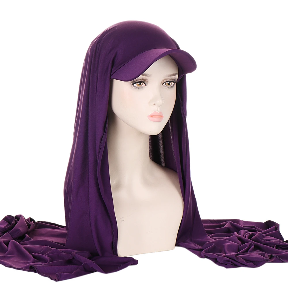 Women Hijab Baseball Cap with Instant Jersey Scarf Ready To Wear Hijab Headwrap Islamic Veil Headscarf Shawl Wrap Turbante Mujer