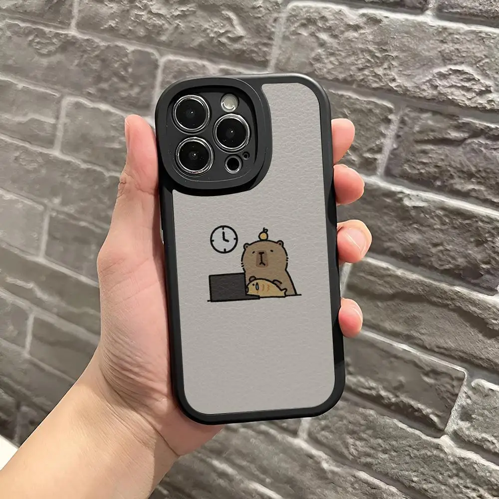 

Cartoon Animal Capybara Phone Case Leather Silicone For IPhone 15 12 13 14 11 Pro Max Mini Xs X Xr 7 8 Plus Soft Black Coque