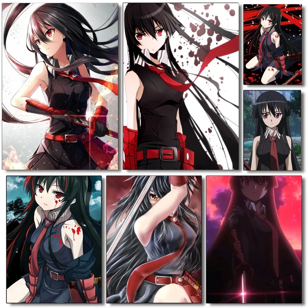 1pc Japanese Classic Anime Akame Ga KILL Poster Self-adhesive Art Waterproof Paper Sticker Coffee House Bar Room Wall Decor