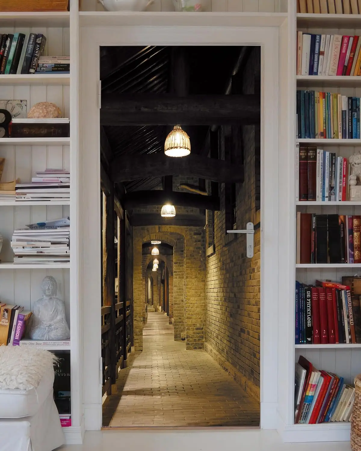3D Creative Vintage Brick Corridor Door Sticker Retro Alley Perspective Wall Decal Self-Adhesive Removable Mural Room Decor