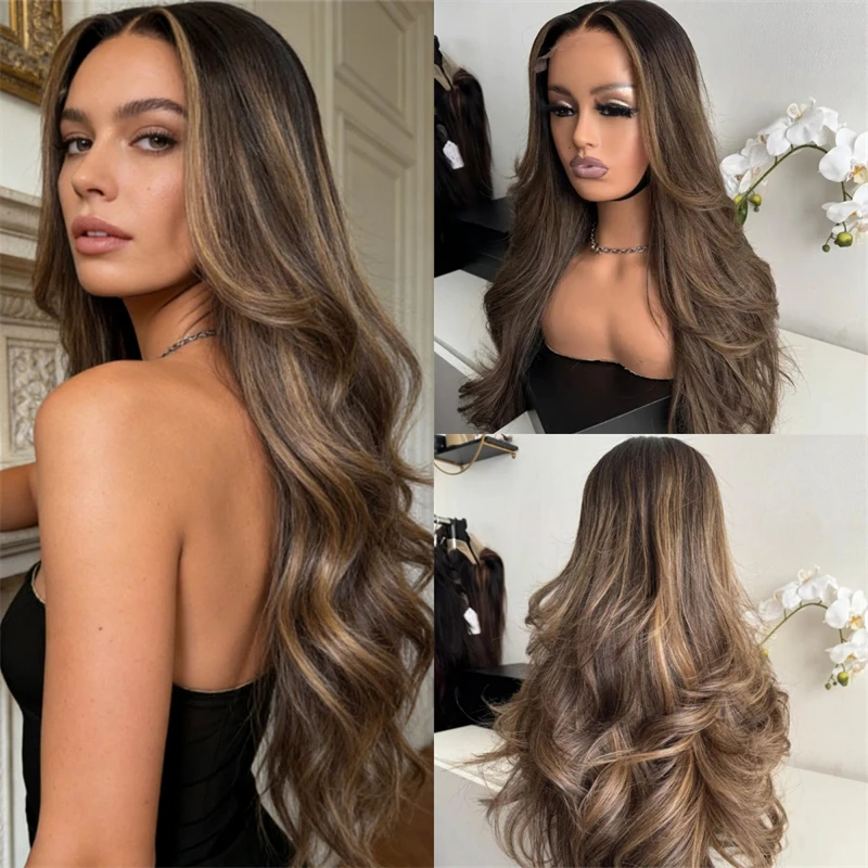 

Синтетический парик с HD-кружевной основой, темно-коричневый с блонд-оттенками, термостойкое волокно, без клея, с предварительно проработанной линией роста волос