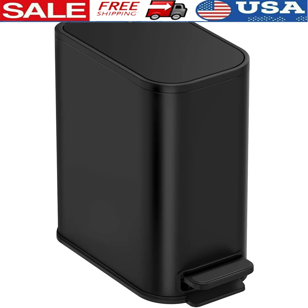 

Черный мусорный бак из нержавеющей стали с крышкой, ножная педаль, небольшой мусорный бак для ванной комнаты, спальни, прачечной, экономия места, дизайн