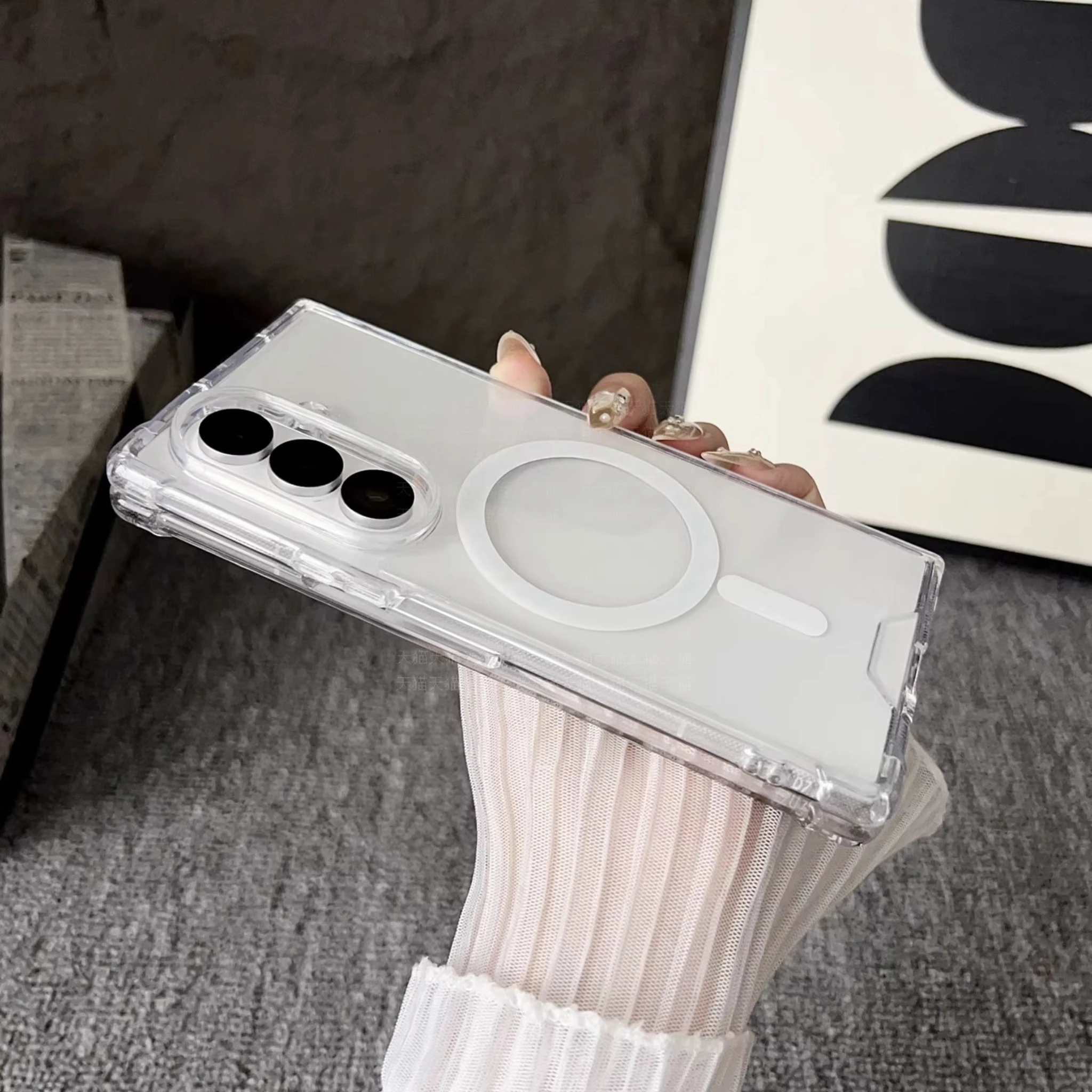 حافظة لهاتف Z Fold7 PC حافظة هاتف مغناطيسية شفافة لهاتف سامسونج جالاكسي Z Fold 7 6 5 4 3 Fold6 Magsafe غطاء شحن حماية وسادة هوائية #4