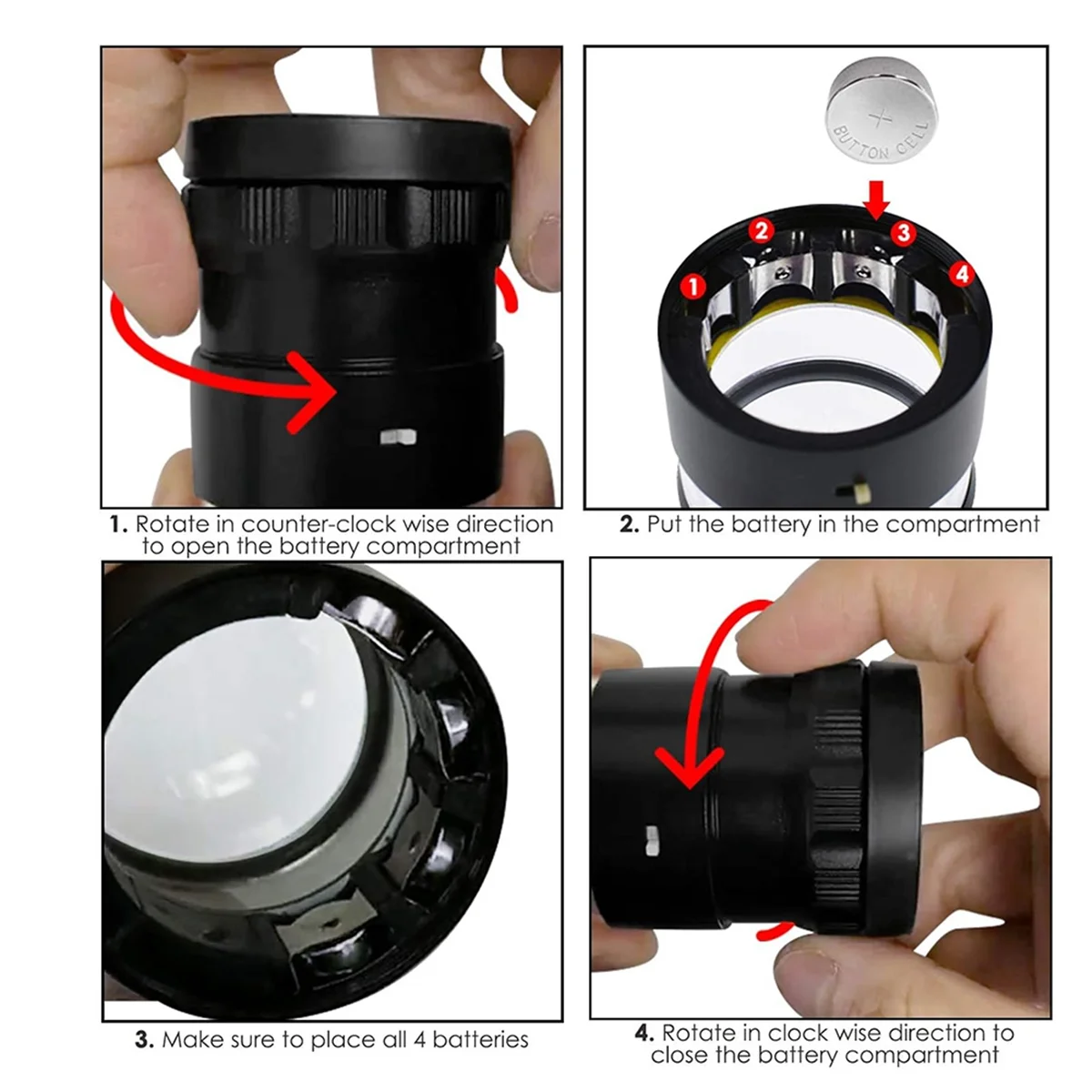 AB52 10X Loupe Magnifier, Jewelers Loupe 8 LED Light 4 Glass Scale Chart Loupe Magnifier 25mm Field of View Scale Loupe