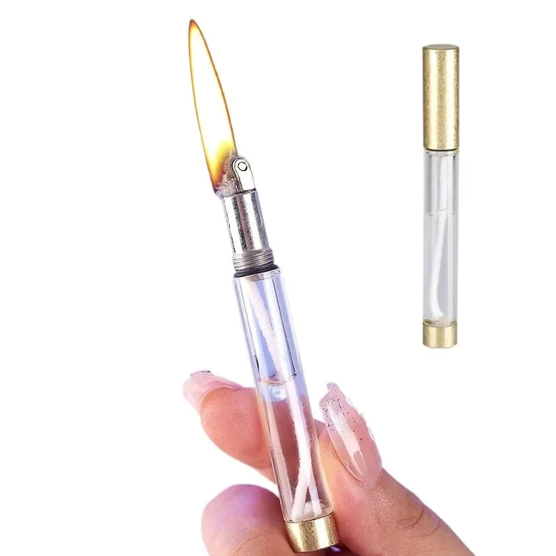 New Kerosene Lighter Slim and Compact Transparent Oil Chamber Sand Wheel Flame Lighter Cigarette Accessories Small Tools Oilfree