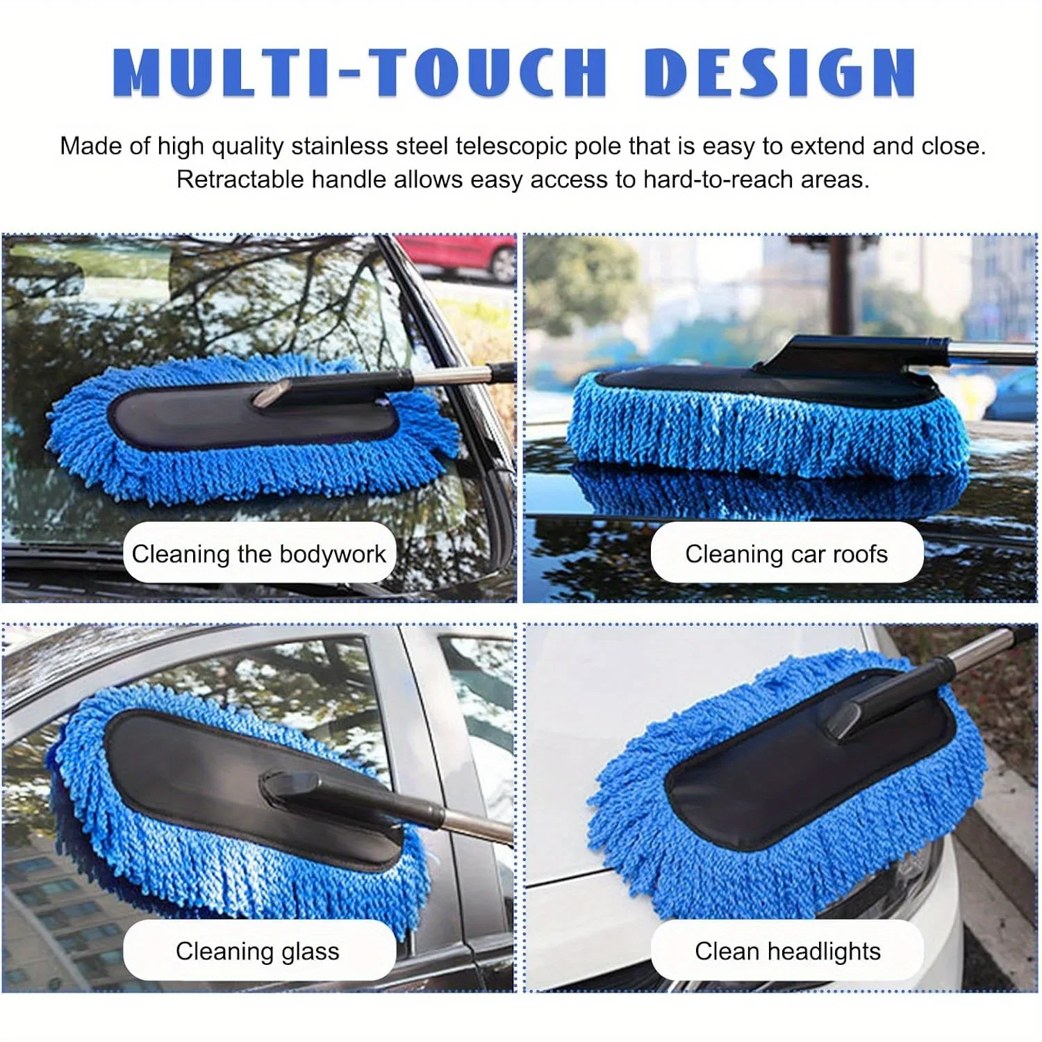 Microfiber Car Dusting Tools, Safe for Auto Surfaces, Versatile Vehicle Dust Remover with Adjustable Handle