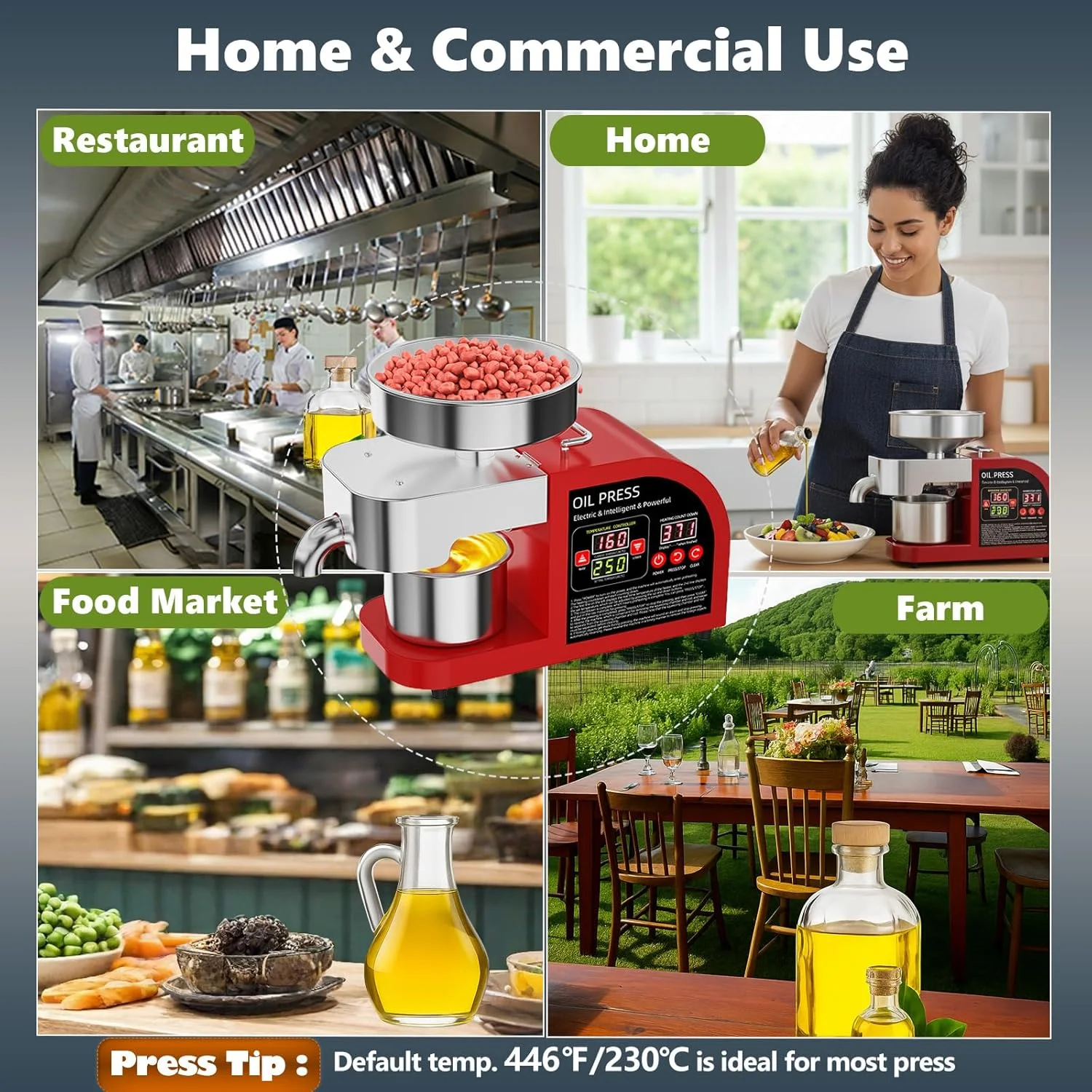 Professional 2-in-1 Oil Press 304 Stainless Steel Hot&Cold Press for Home Kitchen&commercial Almond Sunflower Olive Oil Expeller