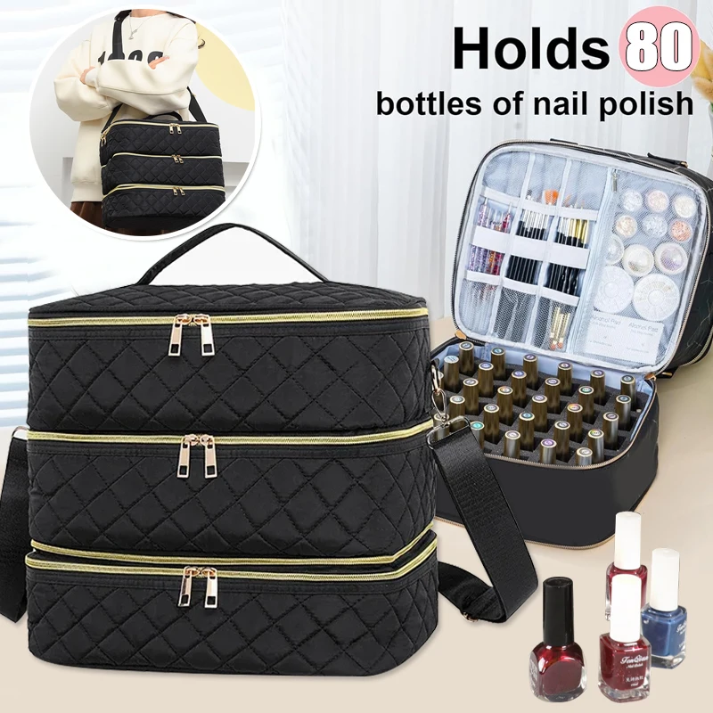 

80 Bottles Nail Polish Storage Bag Essential Oil Bag Large Portable Cosmetic Handbag Organizer with Handle for Travel 3Layer